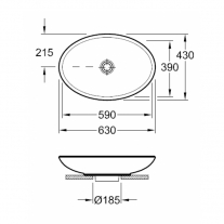  Lavoar pe blat Villeroy & Boch, Loop & Friends, oval, 63 cm, cu preaplin, alb
