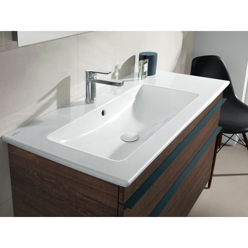 Lavoar Villeroy & Boch, Venticello, dreptunghiular, 100 cm, cu orificu baterie si preaplin, alb alpin