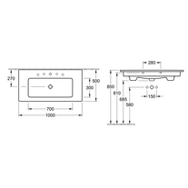 Lavoar Villeroy & Boch, Venticello, dreptunghiular, 100 cm, cu orificu baterie si preaplin, alb alpin