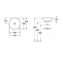 Lavoar pe blat Villeroy & Boch, Loop & Friends, rotund, 43 cm, alb alpin