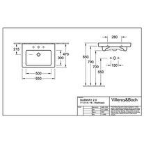 Lavoar Villeroy & Boch, Subway 2.0, 65 cm, alb alpin
