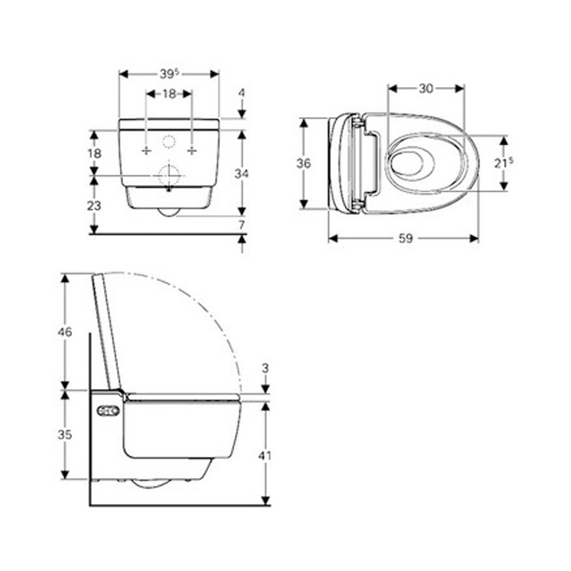 Set vas WC suspendat, Geberit, AquaClean Mera Comfort, rimless, capac cu funcție de bideu, alb/crom
