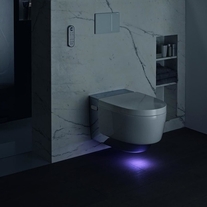 Set vas WC suspendat, Geberit, AquaClean Mera Comfort, rimless, capac cu funcție de bideu, alb/crom