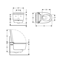 Set vas WC suspendat, Geberit, AquaClean Mera Comfort, rimless, capac cu funcție de bideu, alb/crom