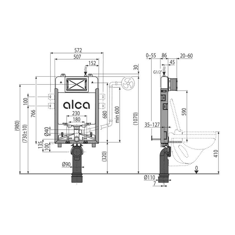 Rezervor incastrat Alca, Renovmodul, slim, pentru montare in zidarie, pentru vas wc suspendat