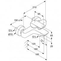 Baterie cada-dus Kludi, Ameo, montaj pe perete, crom