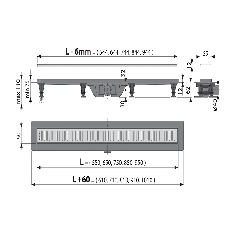 Rigola pentru dus Alcaplast, Simple, 550mm