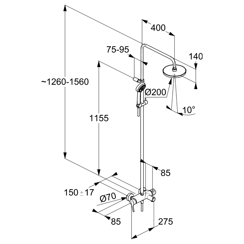 Set de dus, Kludi, Logo, coloana de dus cu baterie de cada, crom