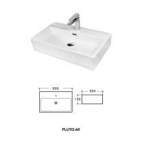 Lavoar pe blat Fluminia, Pluto-60, dreptunghiular, 60 x 35 cm, alb