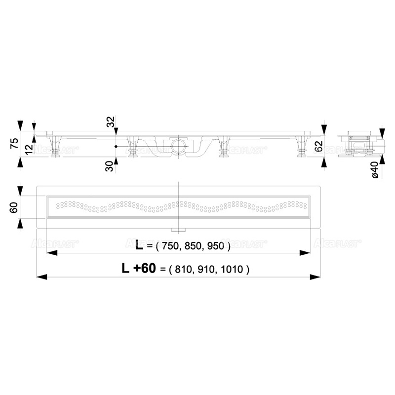 Set rigola de dus, AlcaPlast, Simple, cu capac, 75