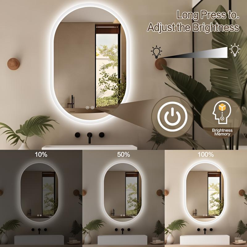Oglindă Fluminia Dali 60, ovală, 60 x 90 cm, cu LED, 3 culori și dezaburire