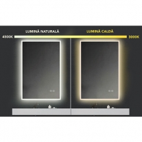 Oglinda Fluminia, Miro 75, dreptunghiulara, cu LED, 2 culori, dezaburire, 75 cm