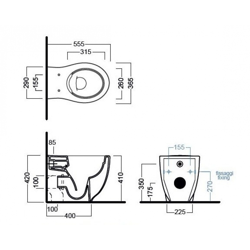Vas WC stativ, Hatria, Le Fiabe, back-to-wall, pure rim, 36,5 cm, alb