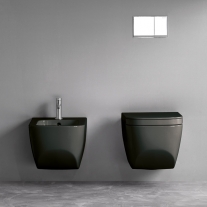 Set vas WC suspendat Hatria, Next, cu capac, rimless, negru mat