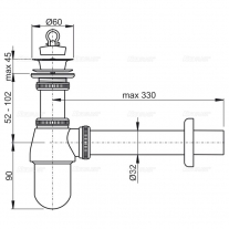 Sifon pentru lavoar, Alcadrain, cu ventil, DN32, crom