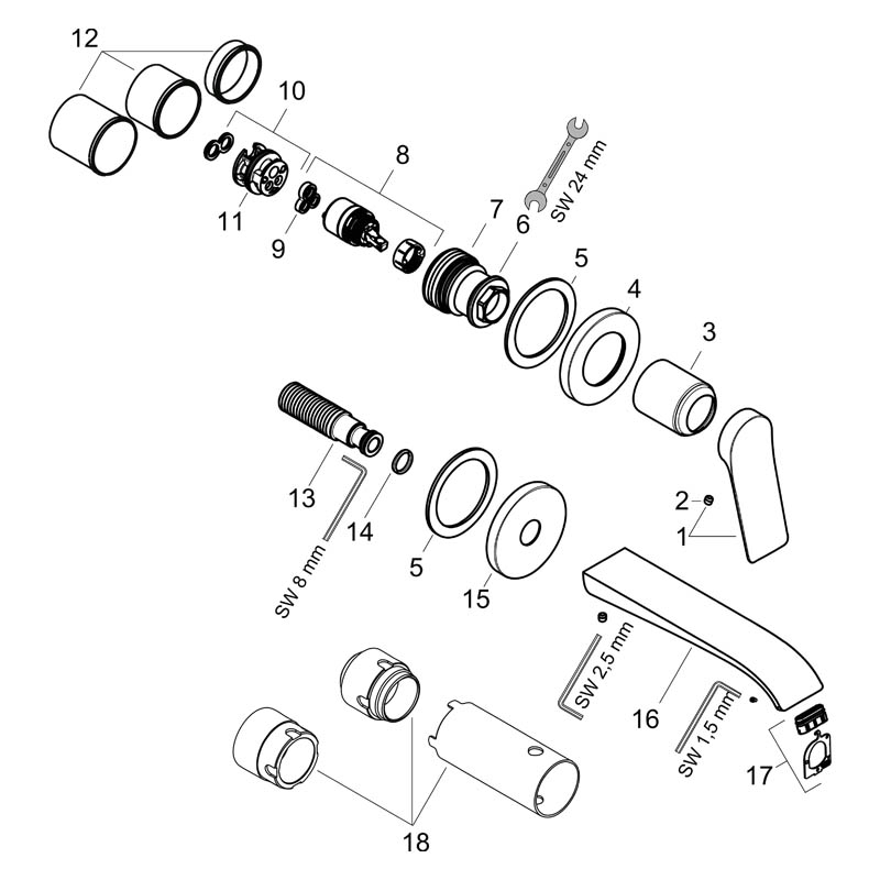 Baterie lavoar cu montaj pe perete, Hansgrohe, Vivenis, cu pipa 19,2 cm, negru mat