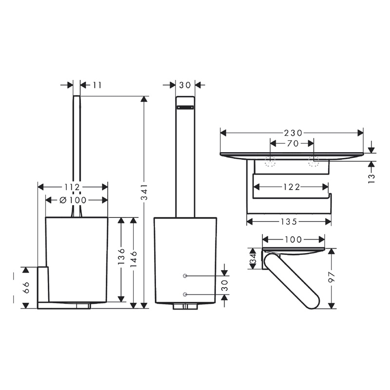 Set de portperie si suport hartie igienica, Hansgrohe, WallStoris, negru mat