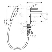 Baterie lavoar cu dus igienic, Hansgrohe, Finoris, cu ventil, negru mat