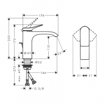 Baterie lavoar, Hansgrohe, Vivenis 110, cu ventil, crom