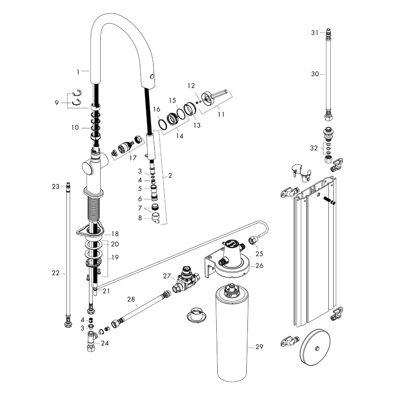 Baterie de bucatarie, Hansgrohe, Aqittura M91 210, sBox, pipa extractibila, negru mat