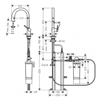 Baterie de bucatarie, Hansgrohe, Aqittura M91 210, sBox, pipa extractibila, negru mat