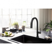 Baterie de bucatarie, Hansgrohe, Aqittura M91 210, sBox, pipa extractibila, negru mat