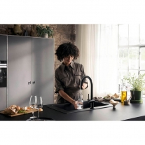 Baterie de bucatarie, Hansgrohe, Aqittura M91 210, sBox, pipa extractibila, negru mat