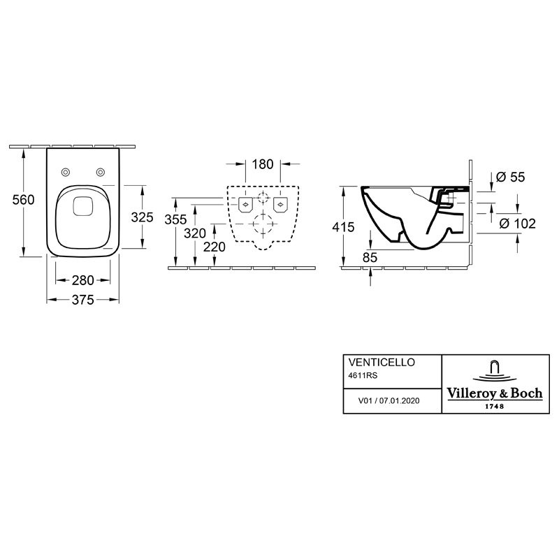 Set vas wc suspendat, Villeroy & Boch, Venticello, cu capac soft close si quick release, alb alpin