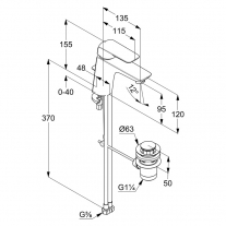 Baterie lavoar, Kludi, Ameo XL, cu ventil, crom