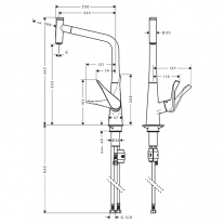 Baterie de bucatarie, Hansgrohe, Metris Select M71, pipa extractibila, crom
