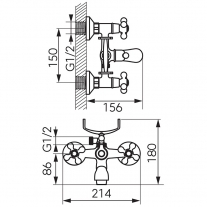 Set de dus, Ferro, Antica, baterie de dus cu para si furtun, bronz antichizat