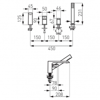 Baterie cada, Ferro, Adore, cu montaj pe cada, negru - crom