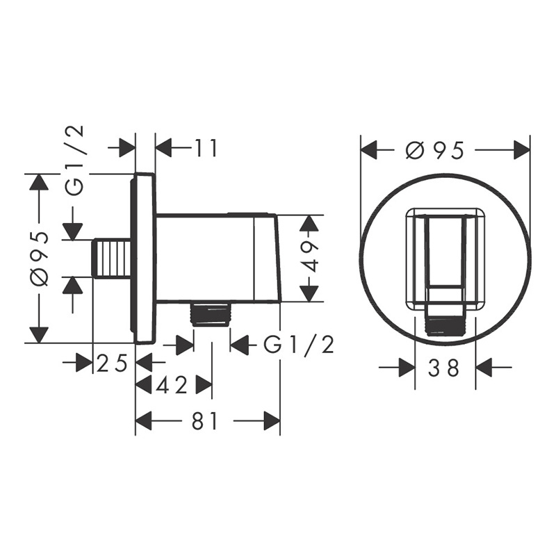 Racord de dus, Hansgrohe, FixFit S, cu suport pentru para, negru mat