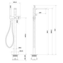 Baterie de cada stativa, Cersanit, Inverto, pentru cada freestanding, cu para si furtun, auriu