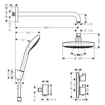 Set de dus, Hansgrohe, Croma Select S, cu baterie de dus, Ecostat S termostatat, crom