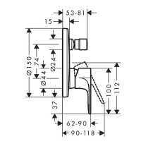 Baterie cada - dus, Hansgrohe, Rebris S, negru mat