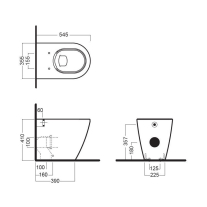 Vas WC stativ, Hatria, Fusion, back to wall, cu functie de bideu, 35,5 x 54 cm, alb