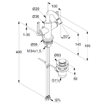 Baterie bideu, Kludi, Nova Fonte, cu comandă dublă, crom