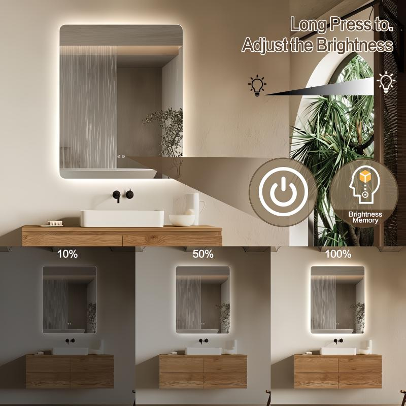 Oglindă baie cu LED Fluminia Verona-60, 60 x 80 cm, 3 culori, dimmer și dezaburire