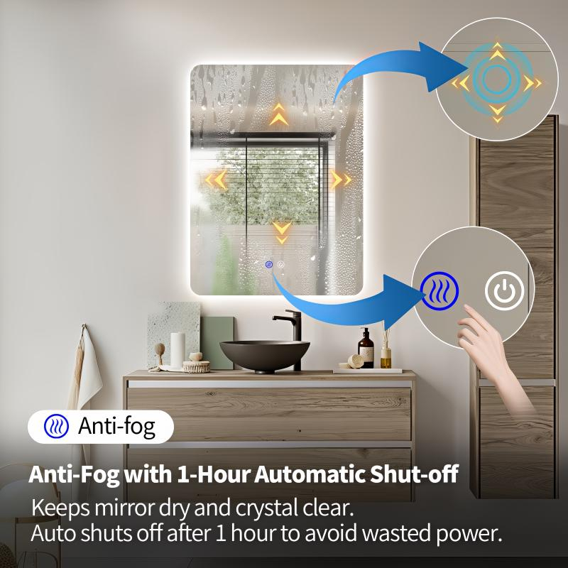 Oglindă baie cu LED Fluminia Verona-60, 60 x 80 cm, 3 culori, dimmer și dezaburire