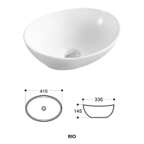 Lavoar pe blat, Fluminia, Rio, oval, 40 x 33 cm, alb mat