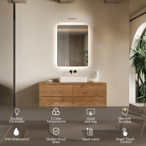 Oglindă baie cu LED Fluminia Verona-60, 60 x 80 cm, 3 culori, dimmer și dezaburire