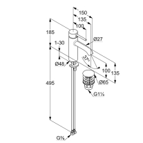 Baterie lavoar, Kludi, Bozz 100, cu ventil push-open, crom