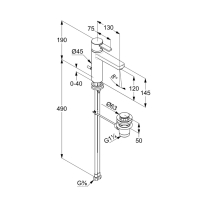 Baterie înaltă lavoar, Kludi, Zenta XXL 120, cu ventil cu tijă, crom