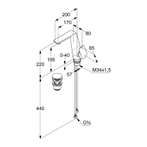 Baterie lavoar, Kludi, Ameo, cu mâner lateral, ventil Push-Opne, crom 
