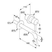 Baterie pentru lavoar, Kludi, Bozz, cu montaj pe perete, pipă 18 cm, alb mat