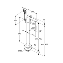 Baterie stativă pentru cadă, Kludi, Balance, cu set de duș, alb mat