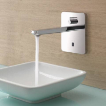 Baterie electronica pentru lavoar, Kludi, Zenta SL, cu rozetă dreptunghiulară, cu senzor și montaj pe perete, crom