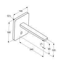 Baterie electronica pentru lavoar, Kludi, Zenta SL, cu rozetă dreptunghiulară, cu senzor și montaj pe perete, crom