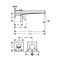Baterie încastrată pentru lavoar Hansgrohe, Tecturis E, EcoSmart+, cu pipă 22.5 cm, negru mat